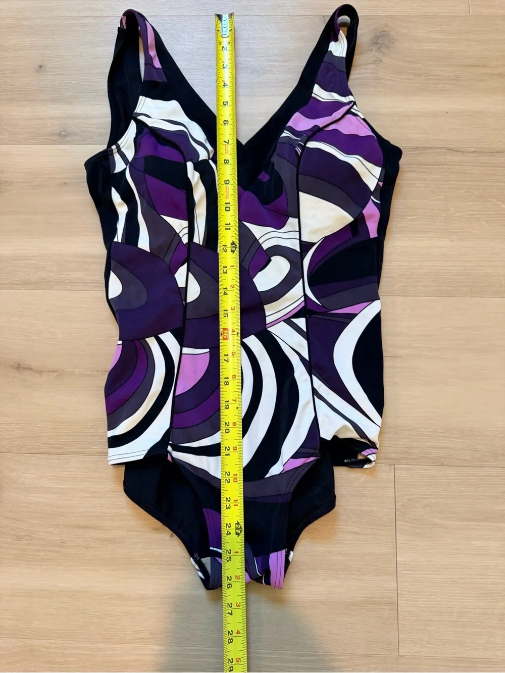 Abstract Print Tummy Control One Piece Swimsuits 42B Purple Black Shaping